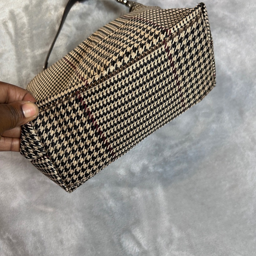 Lauren Ralph Lauren Y2K Houndstooth Hobo Shoulder Bag Tan Black Burgundy - Picture 7 of 10